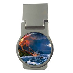 Eruption Of Volcano Sea Full Moon Fantasy Art Money Clips (round)  by Sapixe