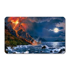 Eruption Of Volcano Sea Full Moon Fantasy Art Magnet (rectangular) by Sapixe