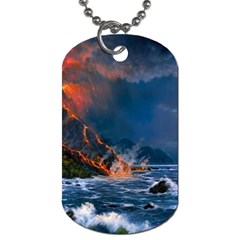 Eruption Of Volcano Sea Full Moon Fantasy Art Dog Tag (one Side) by Sapixe