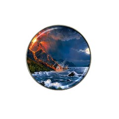 Eruption Of Volcano Sea Full Moon Fantasy Art Hat Clip Ball Marker by Sapixe