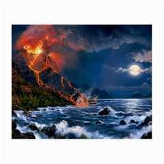 Eruption Of Volcano Sea Full Moon Fantasy Art Small Glasses Cloth by Sapixe