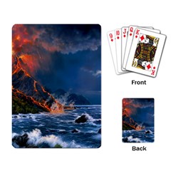 Eruption Of Volcano Sea Full Moon Fantasy Art Playing Card by Sapixe