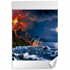 Eruption Of Volcano Sea Full Moon Fantasy Art Canvas 20  X 30   by Sapixe