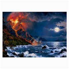 Eruption Of Volcano Sea Full Moon Fantasy Art Large Glasses Cloth by Sapixe