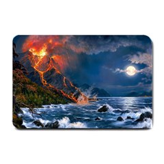 Eruption Of Volcano Sea Full Moon Fantasy Art Small Doormat  by Sapixe