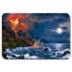 Eruption Of Volcano Sea Full Moon Fantasy Art Large Doormat  by Sapixe