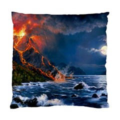 Eruption Of Volcano Sea Full Moon Fantasy Art Standard Cushion Case (one Side) by Sapixe