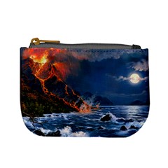 Eruption Of Volcano Sea Full Moon Fantasy Art Mini Coin Purses by Sapixe