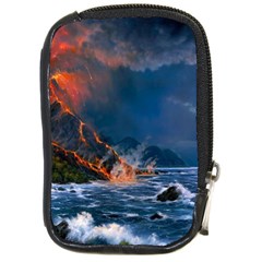 Eruption Of Volcano Sea Full Moon Fantasy Art Compact Camera Cases by Sapixe