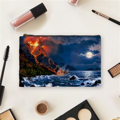 Eruption Of Volcano Sea Full Moon Fantasy Art Cosmetic Bag (medium)  by Sapixe