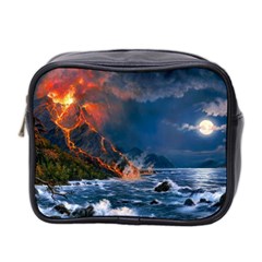 Eruption Of Volcano Sea Full Moon Fantasy Art Mini Toiletries Bag 2-side by Sapixe