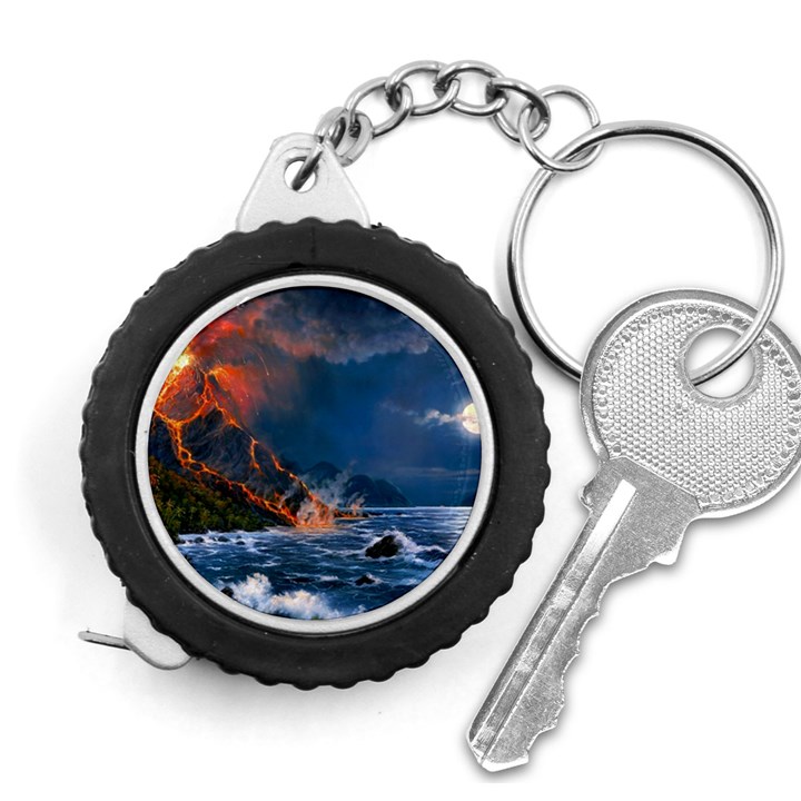 Eruption Of Volcano Sea Full Moon Fantasy Art Measuring Tape