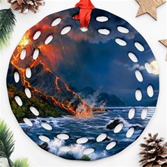 Eruption Of Volcano Sea Full Moon Fantasy Art Ornament (round Filigree) by Sapixe