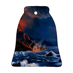 Eruption Of Volcano Sea Full Moon Fantasy Art Bell Ornament (two Sides) by Sapixe