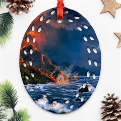 Eruption Of Volcano Sea Full Moon Fantasy Art Oval Filigree Ornament (two Sides) by Sapixe