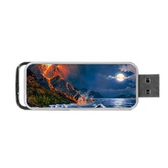 Eruption Of Volcano Sea Full Moon Fantasy Art Portable Usb Flash (one Side) by Sapixe