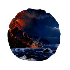 Eruption Of Volcano Sea Full Moon Fantasy Art Standard 15  Premium Round Cushions by Sapixe