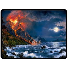 Eruption Of Volcano Sea Full Moon Fantasy Art Double Sided Fleece Blanket (large)  by Sapixe