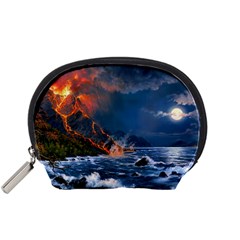 Eruption Of Volcano Sea Full Moon Fantasy Art Accessory Pouches (small) 