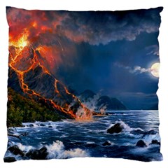 Eruption Of Volcano Sea Full Moon Fantasy Art Standard Flano Cushion Case (two Sides) by Sapixe