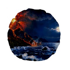 Eruption Of Volcano Sea Full Moon Fantasy Art Standard 15  Premium Flano Round Cushions by Sapixe