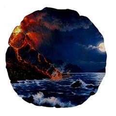 Eruption Of Volcano Sea Full Moon Fantasy Art Large 18  Premium Flano Round Cushions by Sapixe