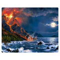 Eruption Of Volcano Sea Full Moon Fantasy Art Double Sided Flano Blanket (medium)  by Sapixe