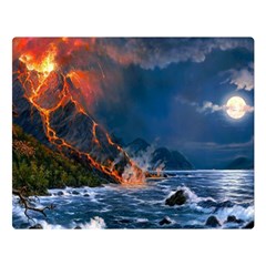 Eruption Of Volcano Sea Full Moon Fantasy Art Double Sided Flano Blanket (large)  by Sapixe