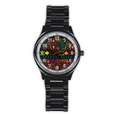 Ethnic Pattern Stainless Steel Round Watch