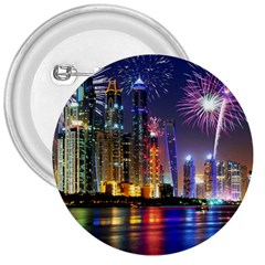 Dubai City At Night Christmas Holidays Fireworks In The Sky Skyscrapers United Arab Emirates 3  Buttons by Sapixe