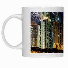 Dubai City At Night Christmas Holidays Fireworks In The Sky Skyscrapers United Arab Emirates White Mugs by Sapixe