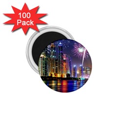 Dubai City At Night Christmas Holidays Fireworks In The Sky Skyscrapers United Arab Emirates 1 75  Magnets (100 Pack)  by Sapixe