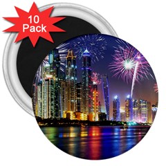 Dubai City At Night Christmas Holidays Fireworks In The Sky Skyscrapers United Arab Emirates 3  Magnets (10 Pack)  by Sapixe