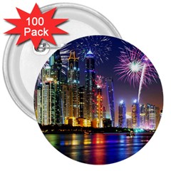 Dubai City At Night Christmas Holidays Fireworks In The Sky Skyscrapers United Arab Emirates 3  Buttons (100 Pack)  by Sapixe