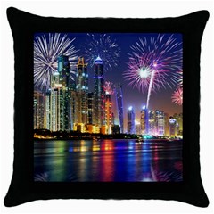 Dubai City At Night Christmas Holidays Fireworks In The Sky Skyscrapers United Arab Emirates Throw Pillow Case (black) by Sapixe