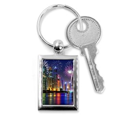 Dubai City At Night Christmas Holidays Fireworks In The Sky Skyscrapers United Arab Emirates Key Chains (rectangle)  by Sapixe