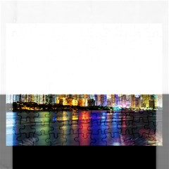 Dubai City At Night Christmas Holidays Fireworks In The Sky Skyscrapers United Arab Emirates Rectangular Jigsaw Puzzl by Sapixe