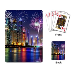 Dubai City At Night Christmas Holidays Fireworks In The Sky Skyscrapers United Arab Emirates Playing Card by Sapixe