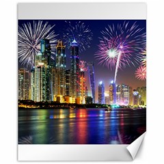 Dubai City At Night Christmas Holidays Fireworks In The Sky Skyscrapers United Arab Emirates Canvas 11  X 14   by Sapixe