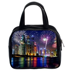 Dubai City At Night Christmas Holidays Fireworks In The Sky Skyscrapers United Arab Emirates Classic Handbags (2 Sides) by Sapixe