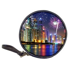 Dubai City At Night Christmas Holidays Fireworks In The Sky Skyscrapers United Arab Emirates Classic 20-cd Wallets by Sapixe