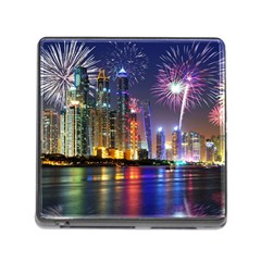 Dubai City At Night Christmas Holidays Fireworks In The Sky Skyscrapers United Arab Emirates Memory Card Reader (square) by Sapixe