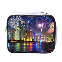 Dubai City At Night Christmas Holidays Fireworks In The Sky Skyscrapers United Arab Emirates Mini Toiletries Bags by Sapixe