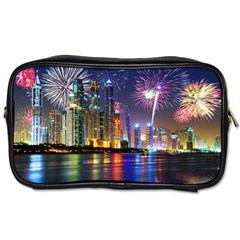 Dubai City At Night Christmas Holidays Fireworks In The Sky Skyscrapers United Arab Emirates Toiletries Bags 2-side