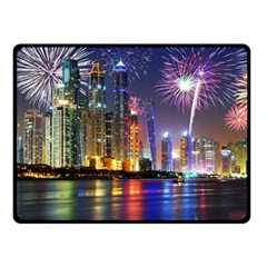 Dubai City At Night Christmas Holidays Fireworks In The Sky Skyscrapers United Arab Emirates Fleece Blanket (small)