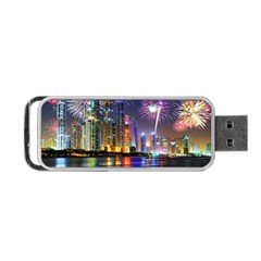 Dubai City At Night Christmas Holidays Fireworks In The Sky Skyscrapers United Arab Emirates Portable Usb Flash (one Side) by Sapixe