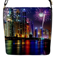 Dubai City At Night Christmas Holidays Fireworks In The Sky Skyscrapers United Arab Emirates Flap Messenger Bag (s) by Sapixe