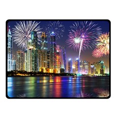 Dubai City At Night Christmas Holidays Fireworks In The Sky Skyscrapers United Arab Emirates Double Sided Fleece Blanket (small)  by Sapixe