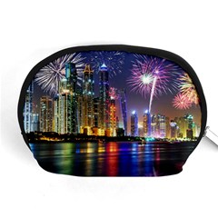 Dubai City At Night Christmas Holidays Fireworks In The Sky Skyscrapers United Arab Emirates Accessory Pouches (medium)  by Sapixe