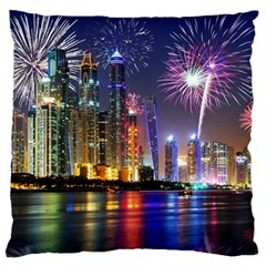 Dubai City At Night Christmas Holidays Fireworks In The Sky Skyscrapers United Arab Emirates Standard Flano Cushion Case (two Sides) by Sapixe